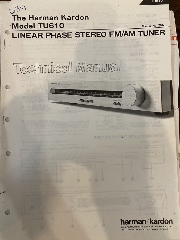 HARMAN KARDON TU610 TU-610 Service Manual *ORIGINAL* BOOK OR PDF-FREE SHIPPING