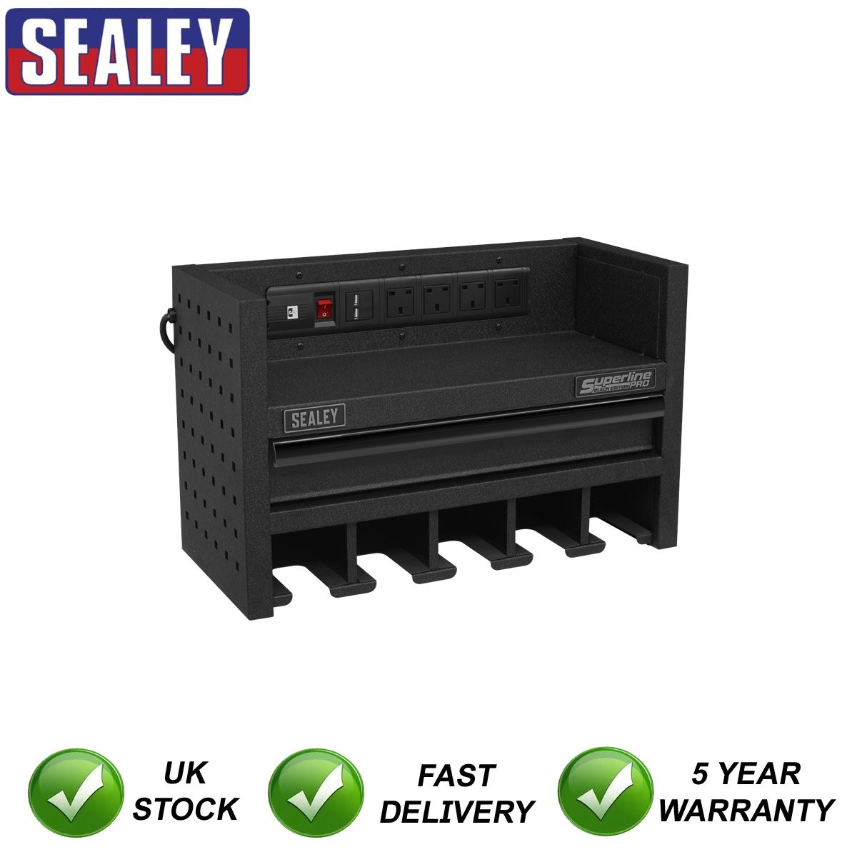 Sealey Superline PRO� Power Tool Storage Rack with Drawer & Power Strip AP22SRBE