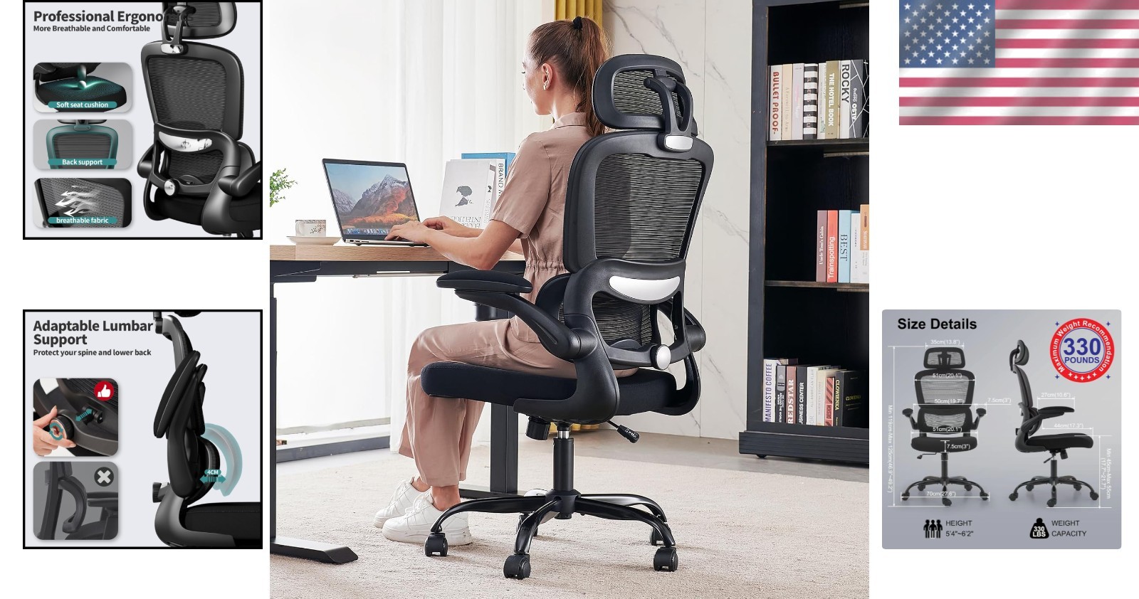 Adjustable Ergonomic Office Chair - 330 lbs Capacity