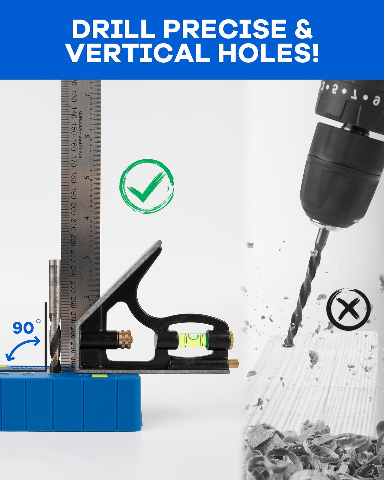 Drill Block Guide Set for Straight Holes with Drill Bits & Stop Collars – Com...