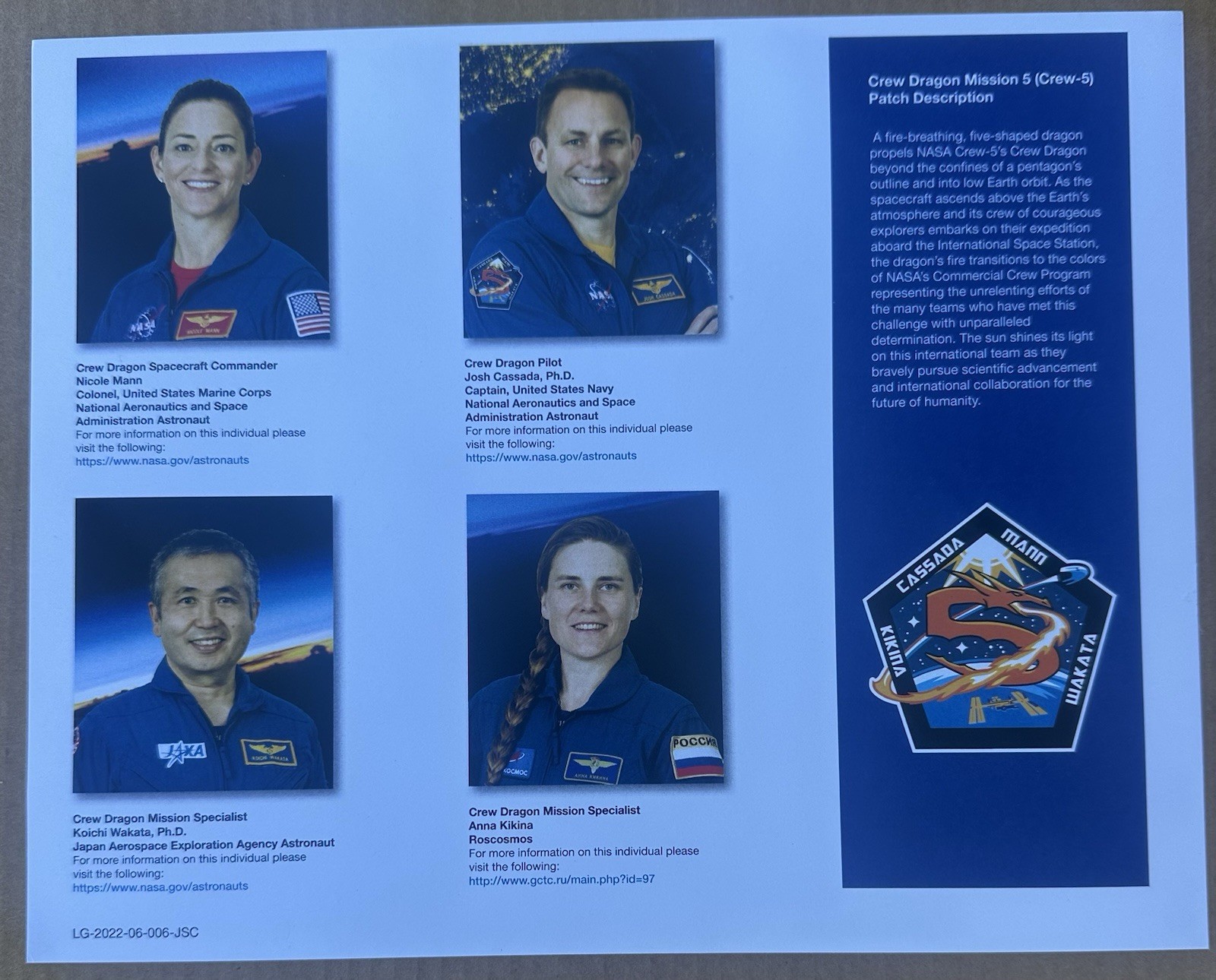 SpaceX Crew-5 & Crew-6 Signed Official NASA lithos