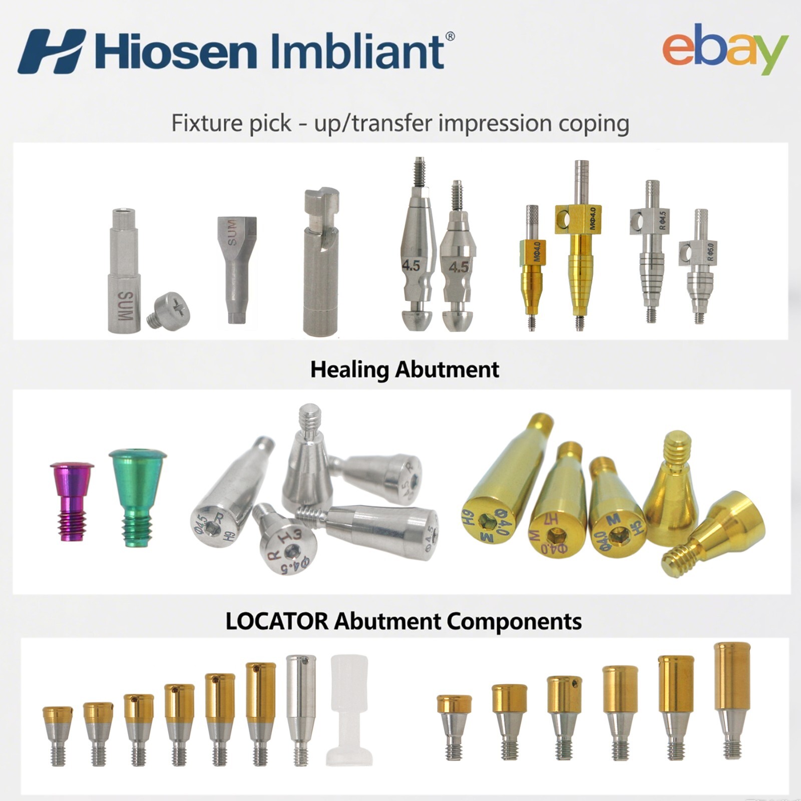 US Hiossen/Osstem Implant Healing Abutments/Locator Tapered Caps Core Tool PEEK