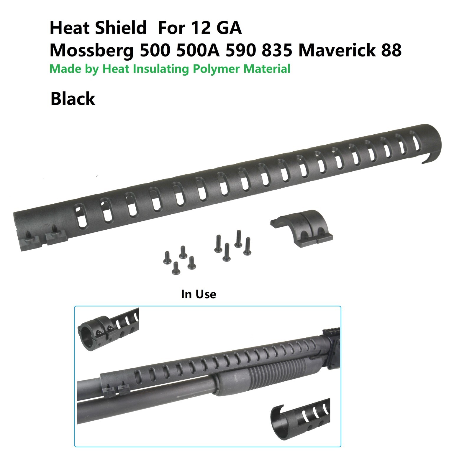 Heat Shield F Mossberg 12 GA 500 / 500A / 590 / 835 / Maverick 88 Shotgun Black