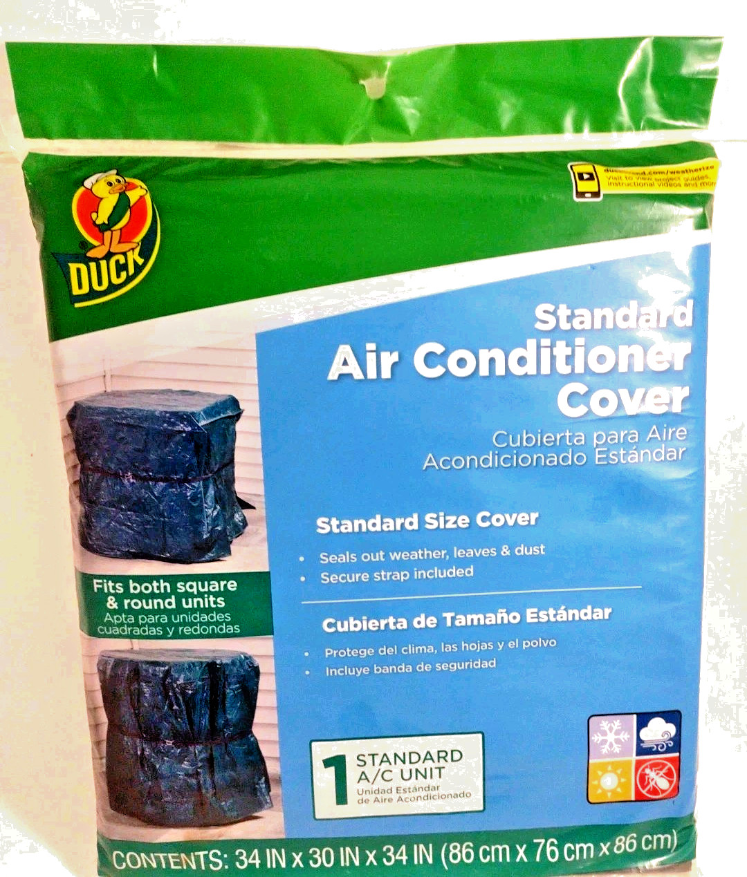 Duck Brand Standard Central Air Conditioner Cover, 34 x 30 x 34 Inches Brand New