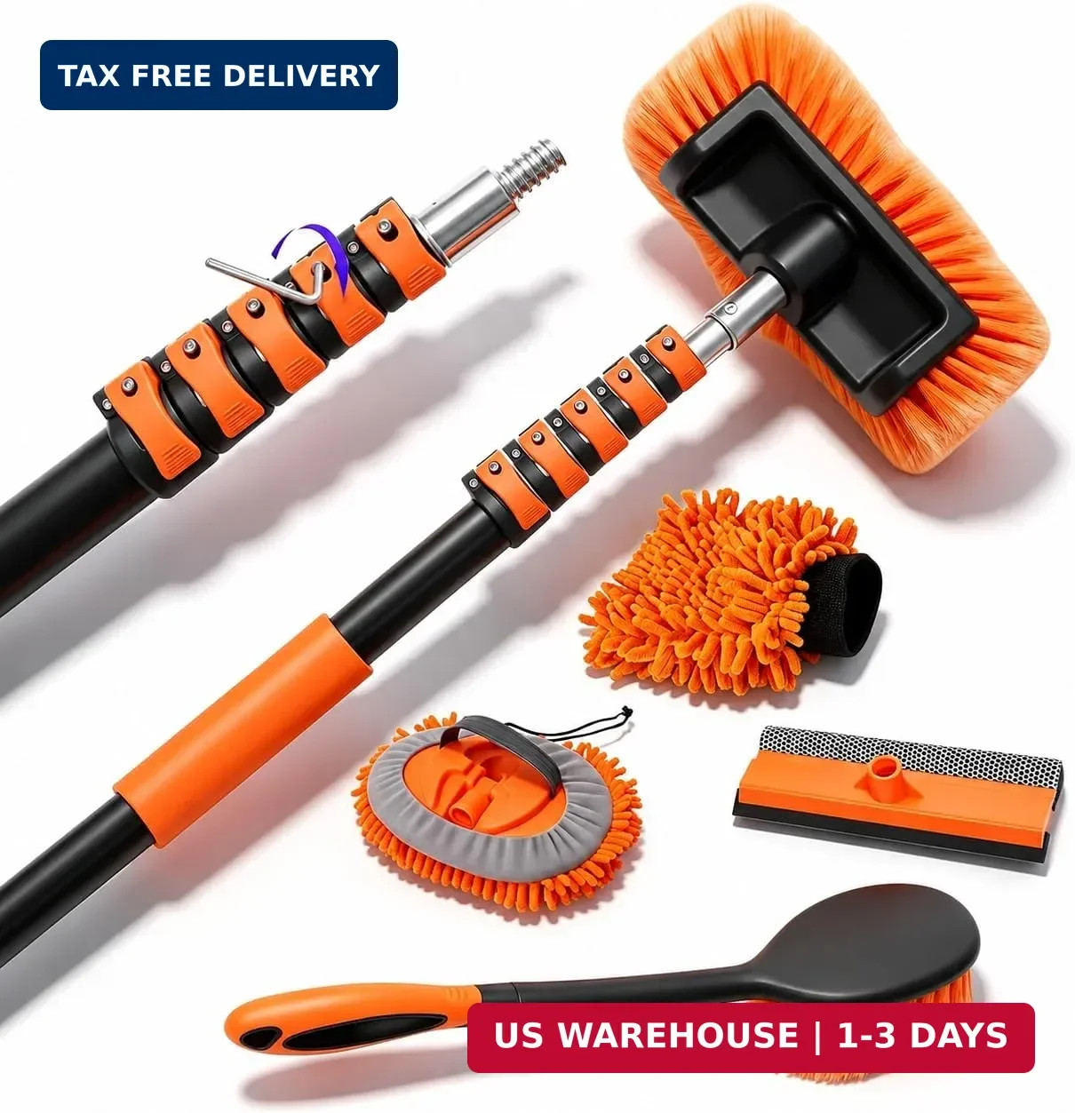 18FT Reach Car Wash Brush with Long Handle, Car Washing Kit with 4-12FT Telescop