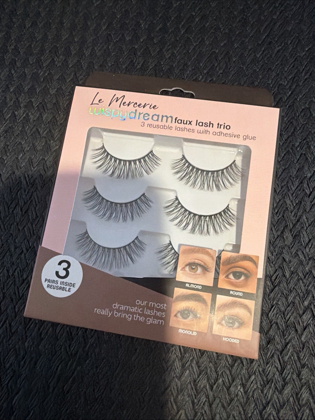 Le Mercerie Wispy Dream Faux Lash Trio 3 Pair Reusable Lashes w Glue .