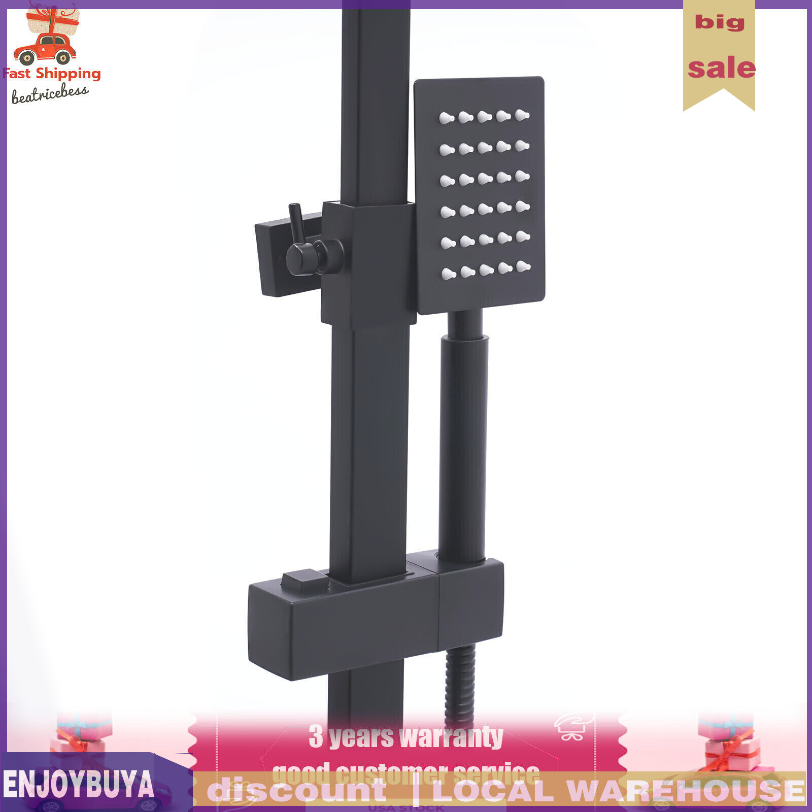 Shower Faucet Set System Rainfall Shower Head Handle Combo Kit Wall Mount Black
