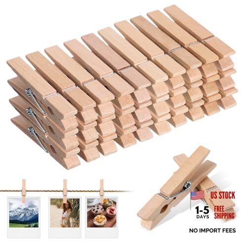 50 Pack Wooden Clothespins, 1.9in/4.8cm Sturdy Clothes Pins Wooden, Portable