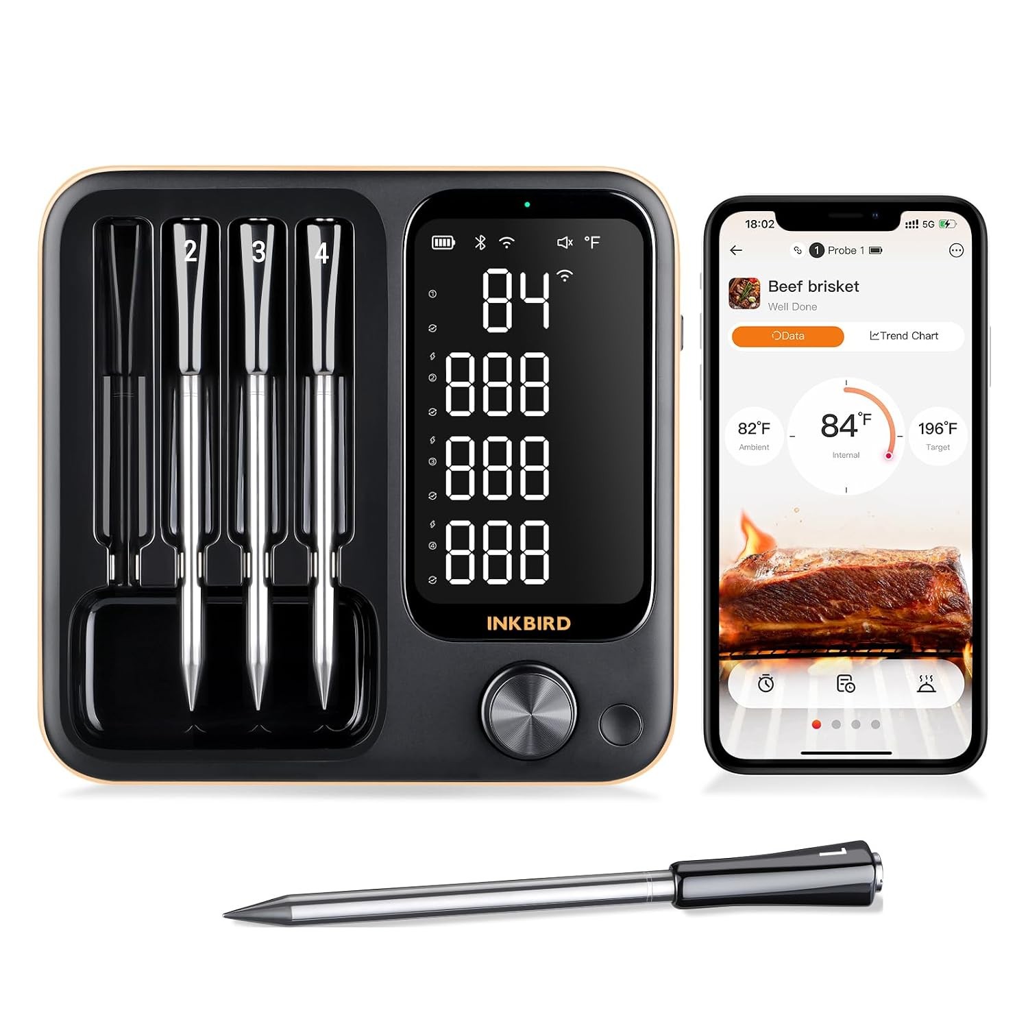 Meat Thermometer – Wireless LCD Standalone Base 4 Probes
