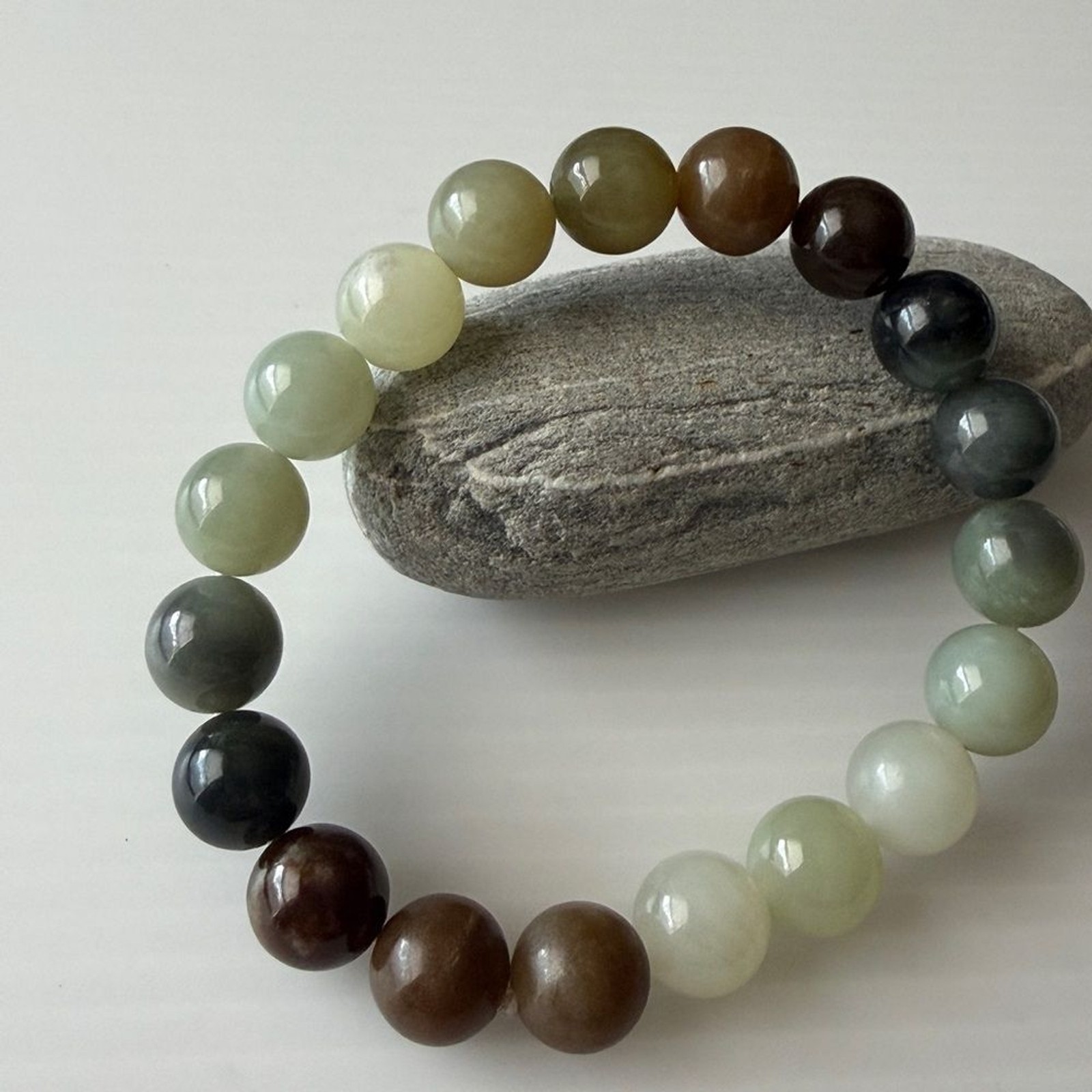 Multicolor Jade Beaded Bracelet • Natural 10mm Beads • Stretch Healing • Unisex