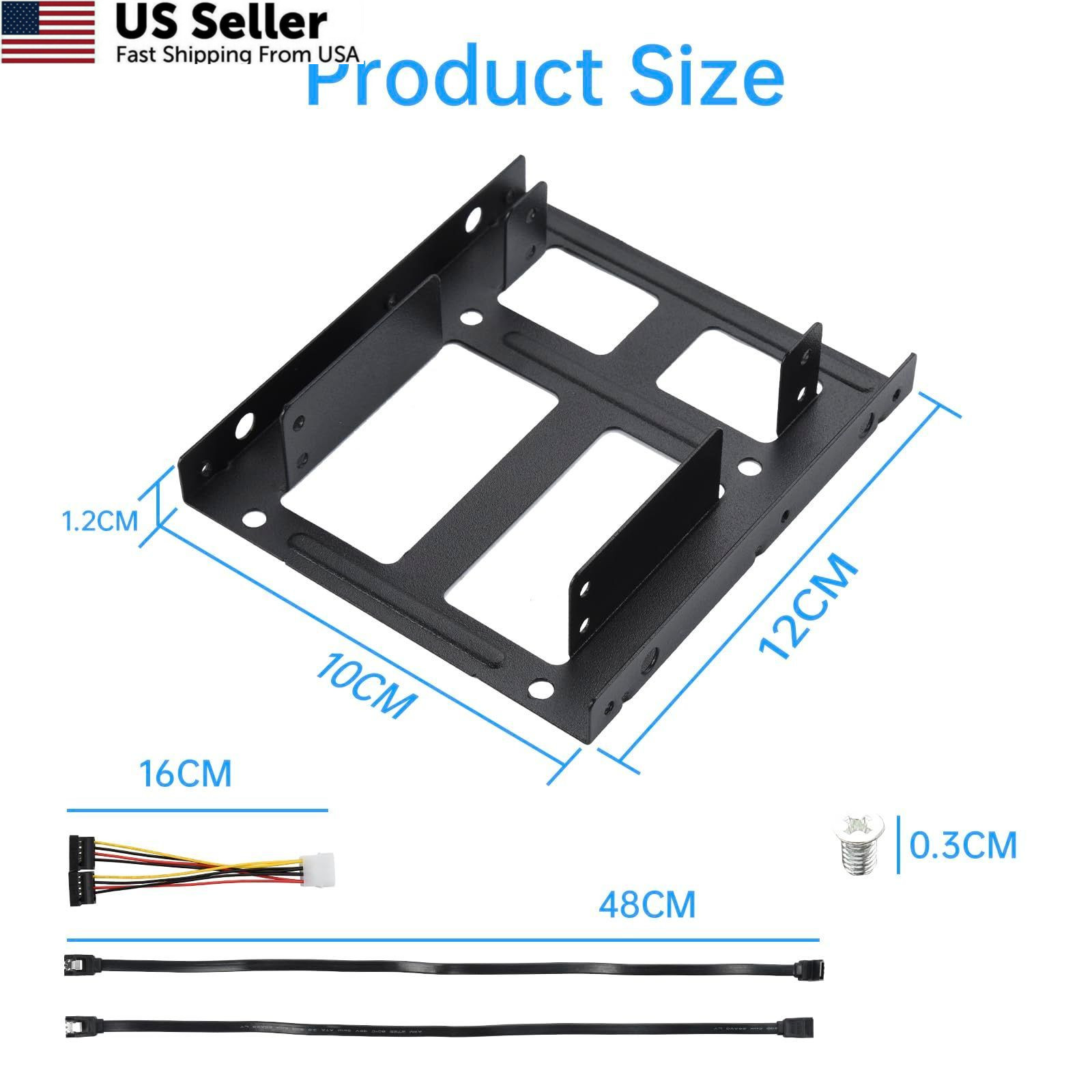 2 Pack Double-Deck SSD Mounting Bracket Adapter 2.5" to 3.5" Hard Black