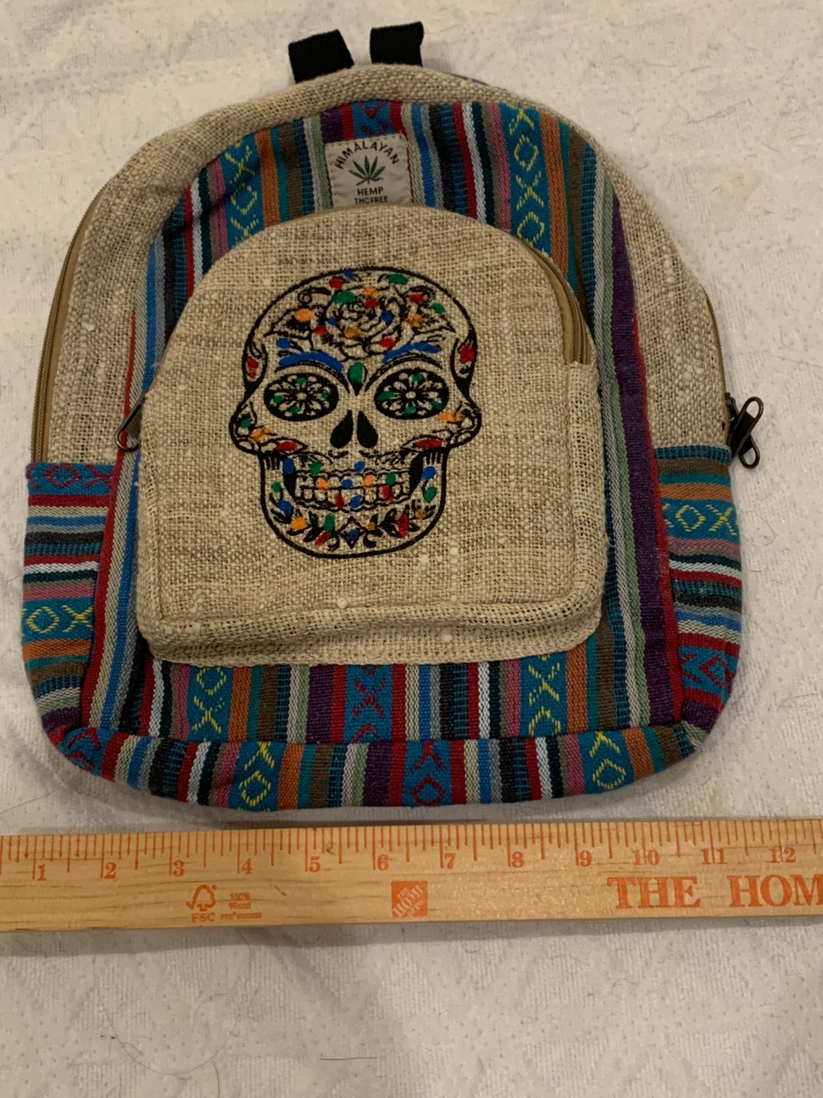 Handmade Nepali Himalayan Hemp Woven Backpack – Skull & Rose Design – Boho Style
