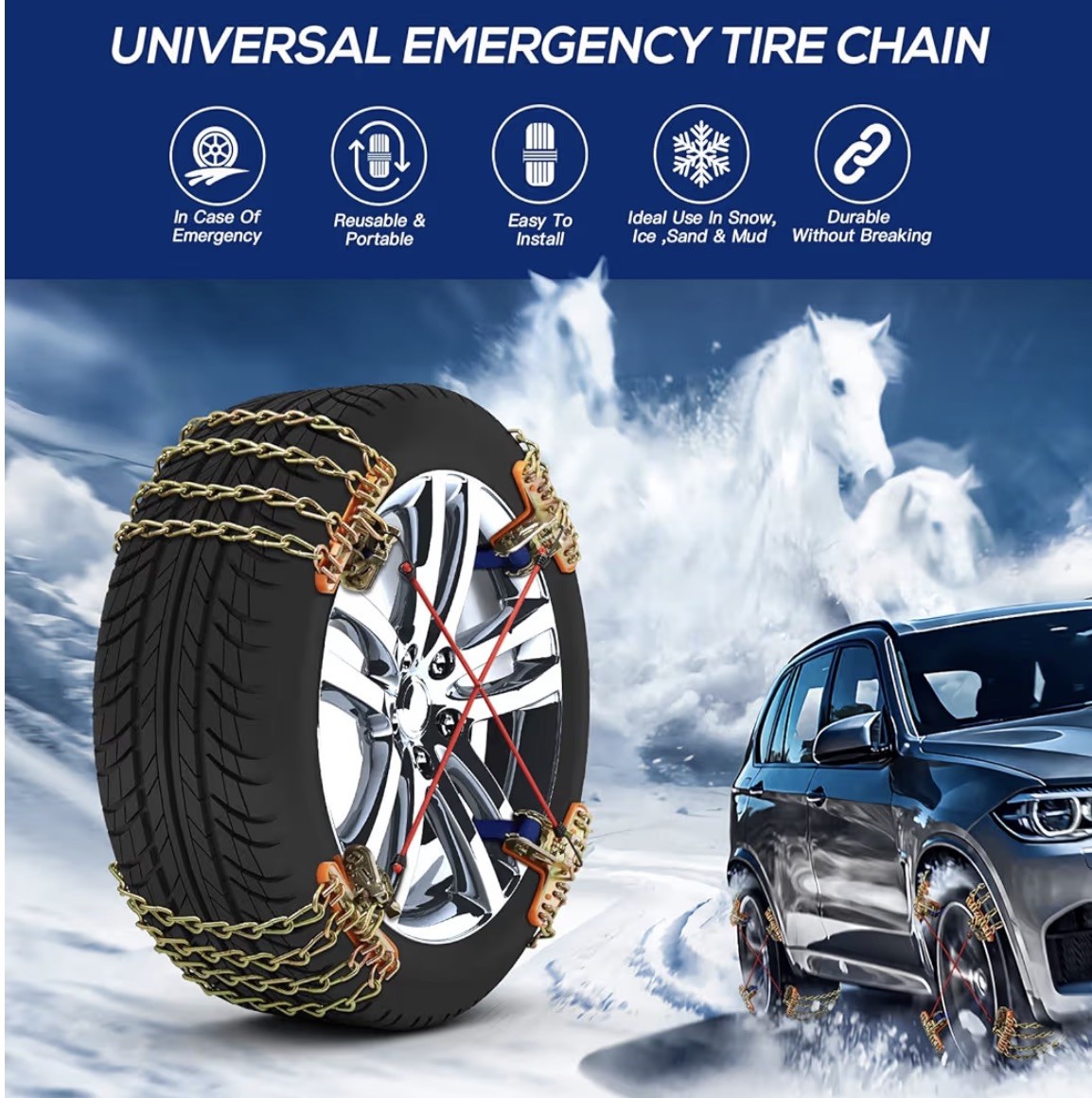 Snow Tire Chains for Car SUV Pickup Trucks, Universal