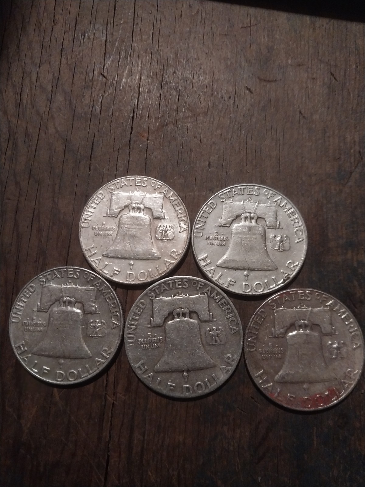 Five Franklin Silver Half Dollars