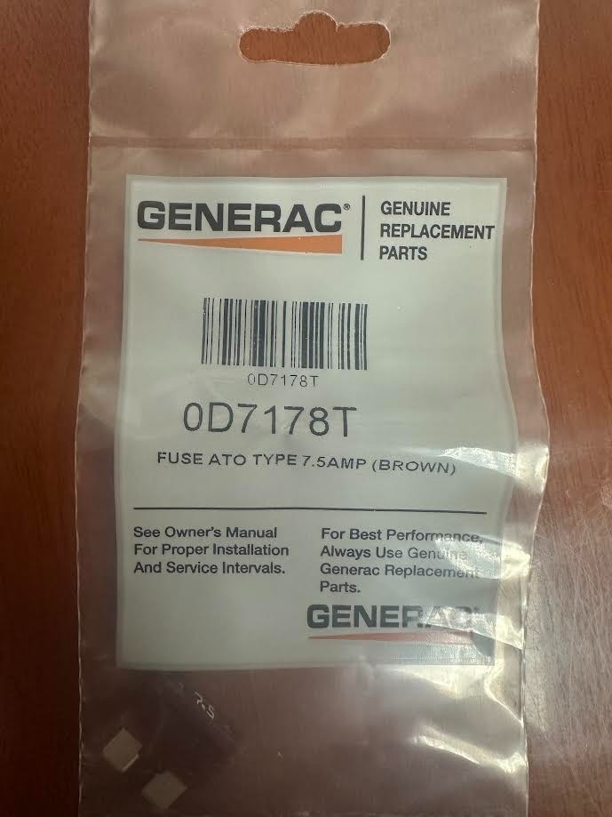 Genuine Generac OEM Replacement 7.5 Amp Fuse - 0D7178T New & Unopened - Qty 1