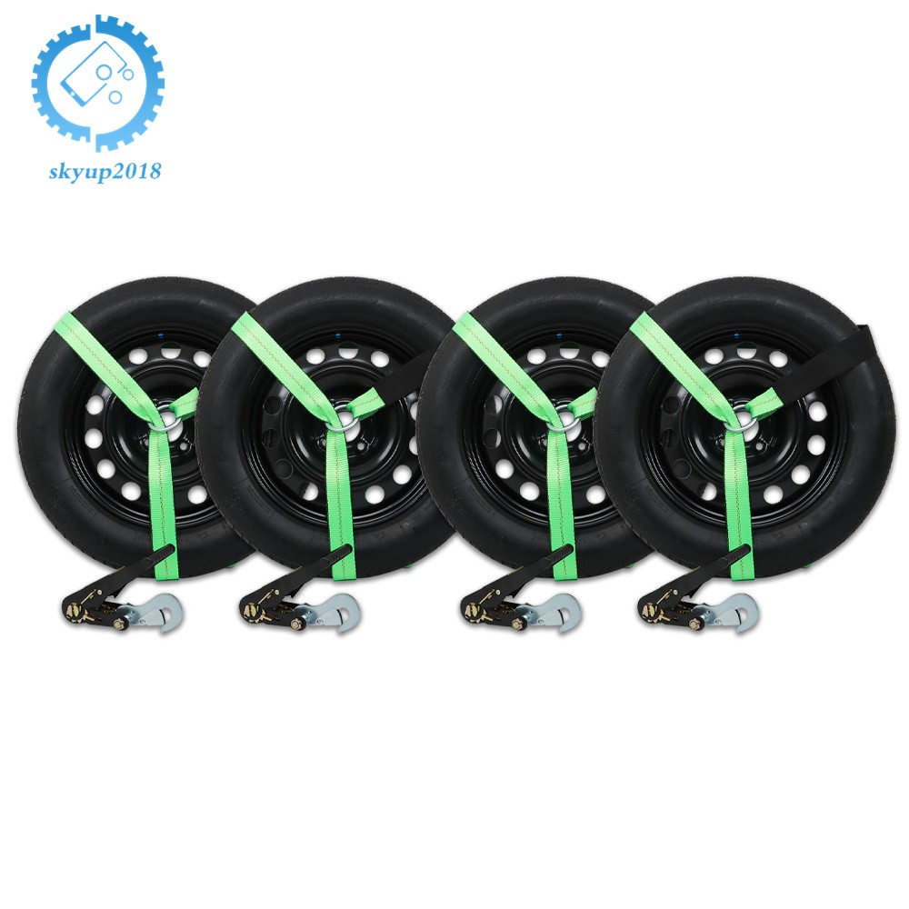 4 Pack 2 Inch × 96 Inch Lasso Style Car Tie Down 3300 LBS With Buckles Green