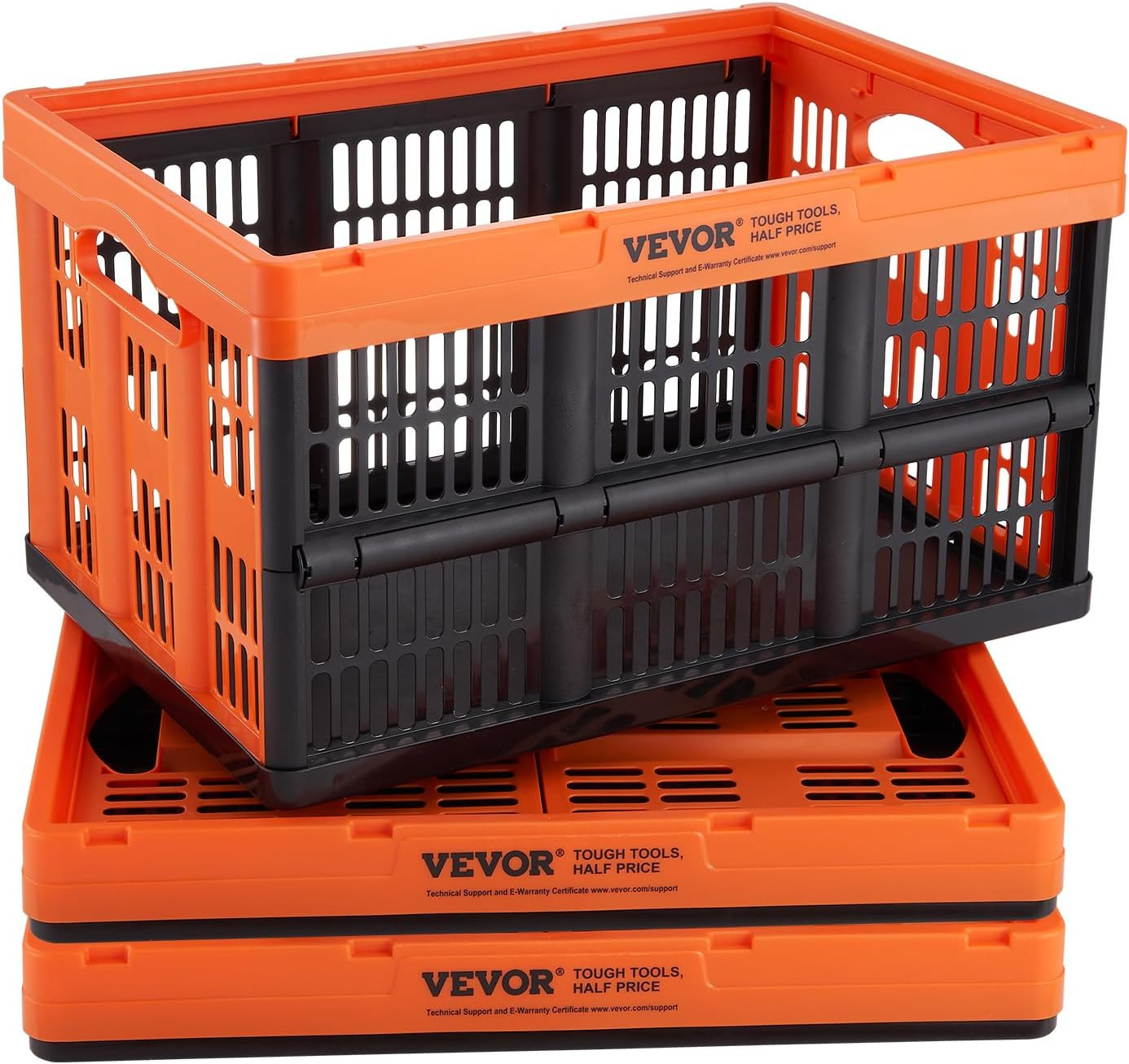 45L Collapsible Milk Crates 3 Packs, Stackable Storage Baskets with Handles, Fol