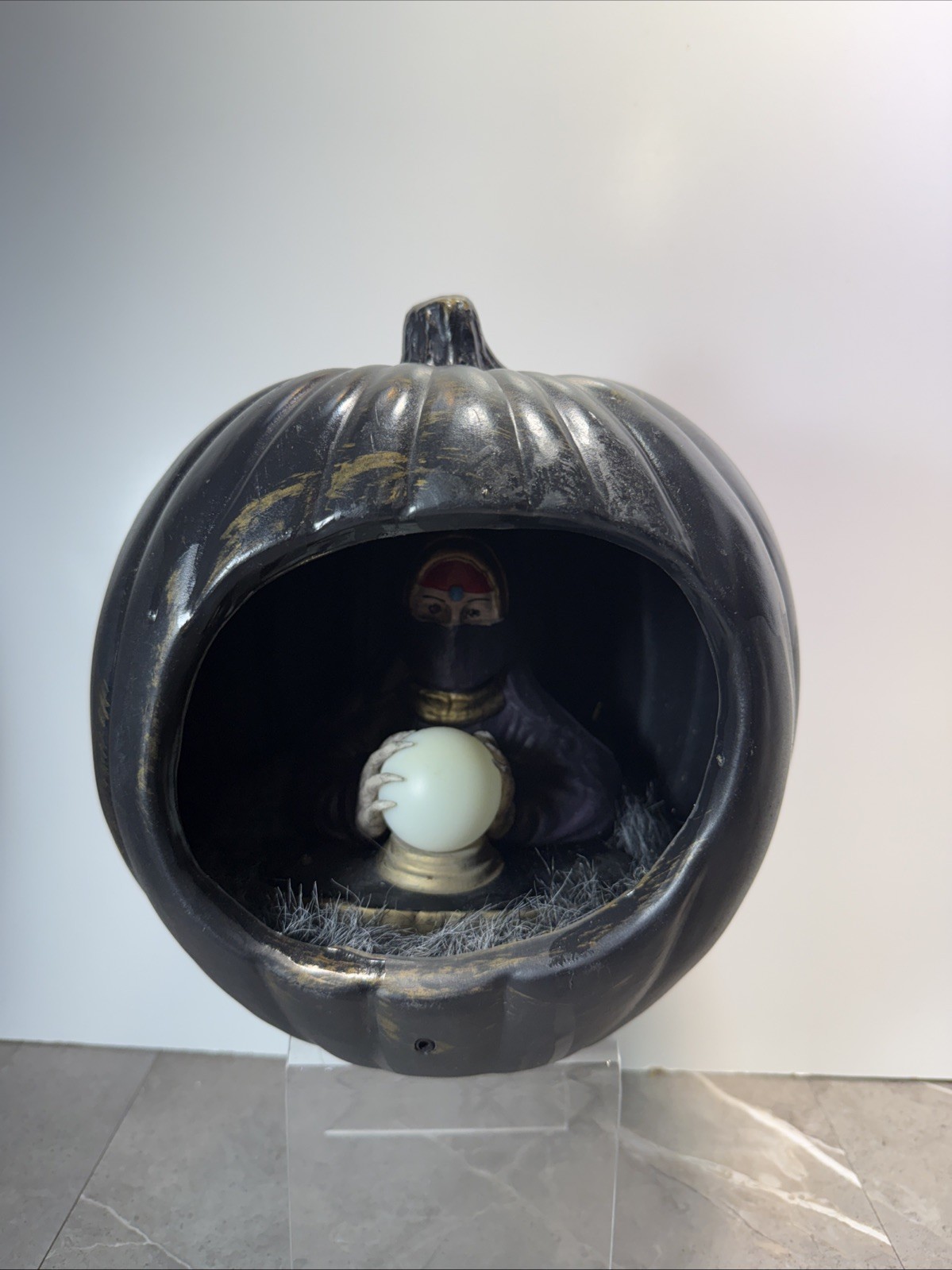 Gemmy Motion Activated Fortune Teller In Black Pumpkin Talking Color Changing 9”