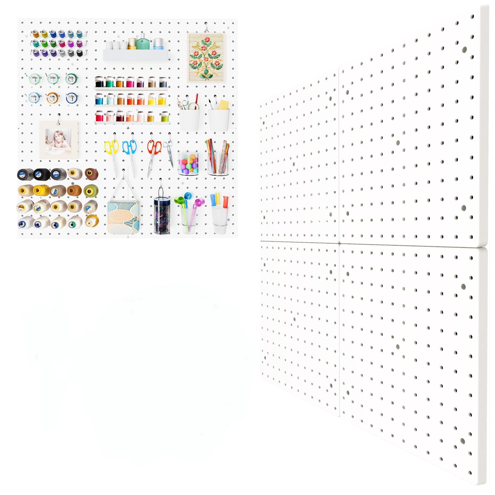 FZK Plastic Pegboard Wall Organizer Kit, 12x12, 4 Pack, White | Durable ABS mate