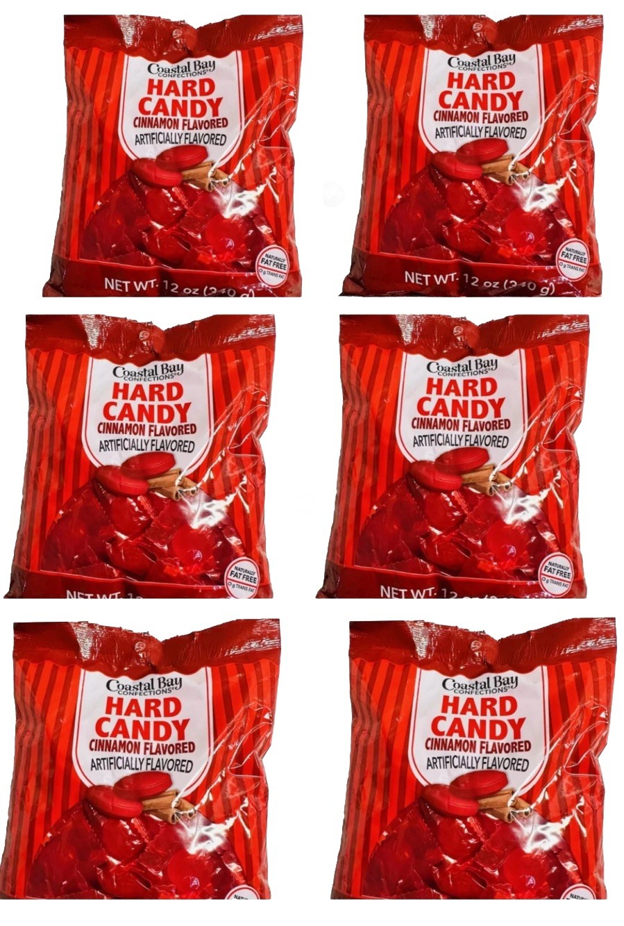 6 Bags  Coastal Bay Confections Cinnamon Hard Candy 12 oz Bags Free Shipping