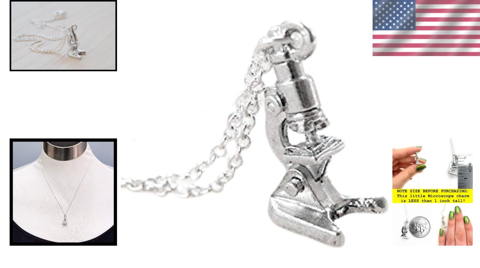 Whimsical Silver-Plated Microscope Necklace - 18″ Gift-Ready Science Jewelry