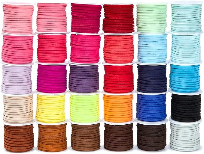 Cordón Cuero Sintético Plano 2.5 mm Multicolor, 30 Bobinas para Manualidades
