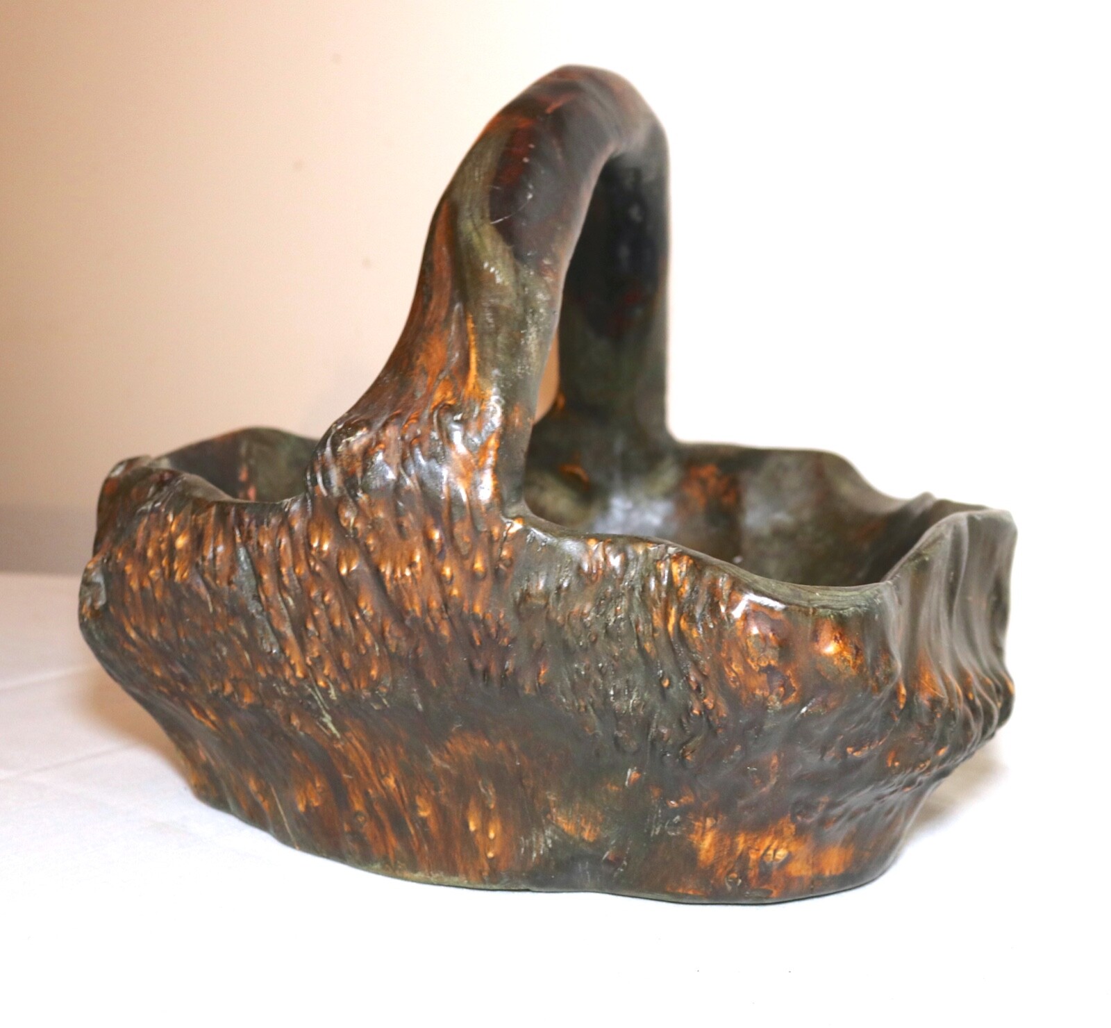 vintage hand carved burl wooden wood Chinese centerpiece flower basket root