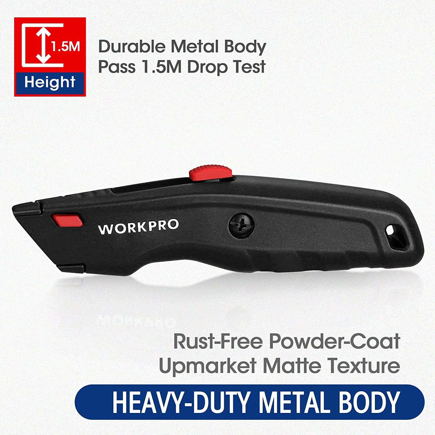 WORKPRO Premium Utility Knife w/10 Extra Blade Quick Change Blade Black/Blue/Red