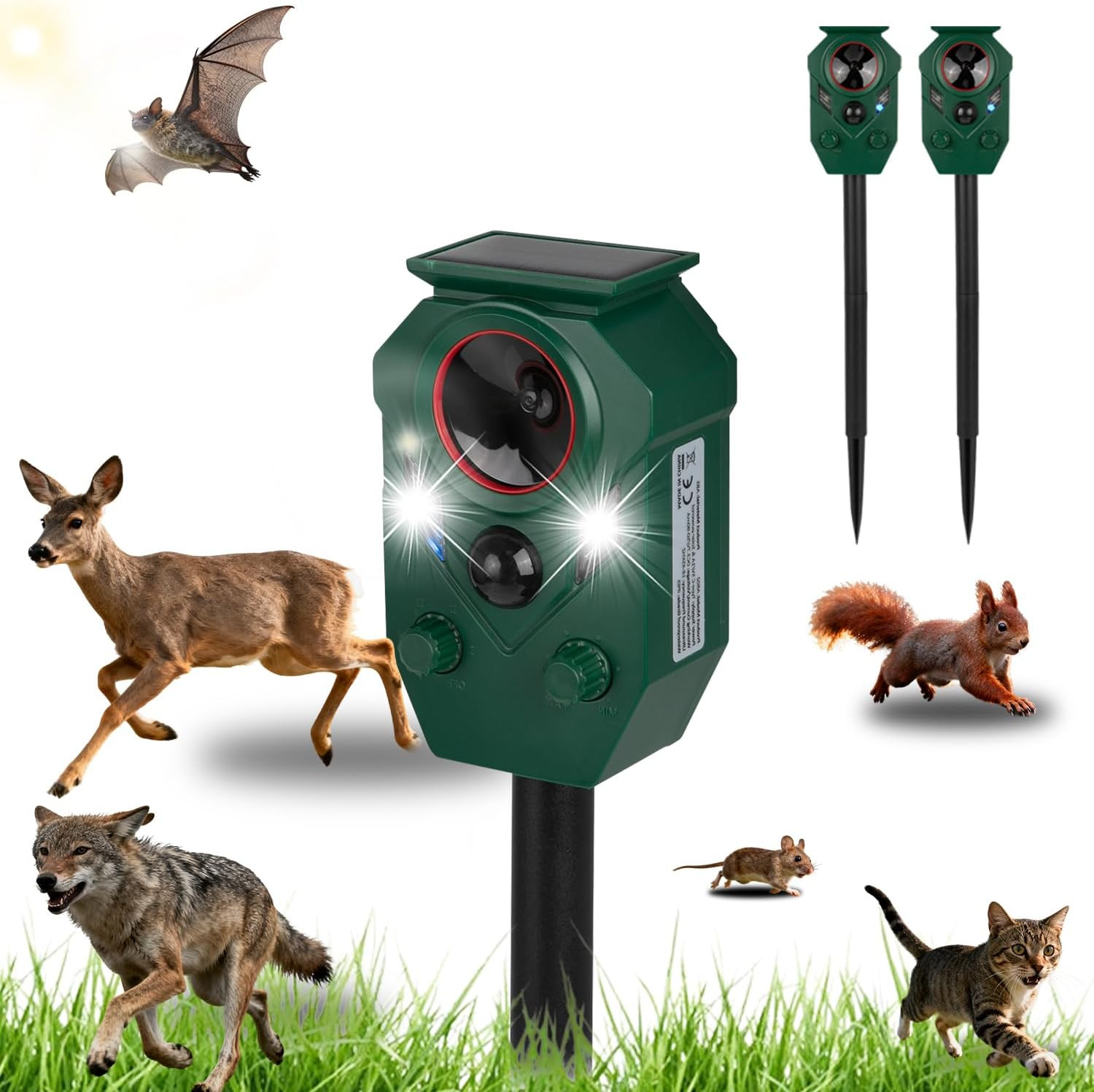 2 Pack Solar Ultrasonic Animal Repeller Outdoor – Motion Sensor Activated Cat &