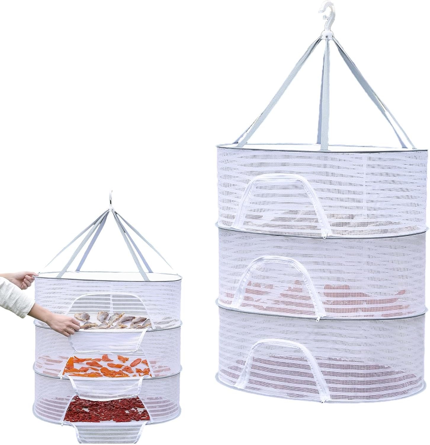 Herb Drying Rack 3-Layer Foldable Hanging Mesh Drying Net W/ Zipper Collapsible