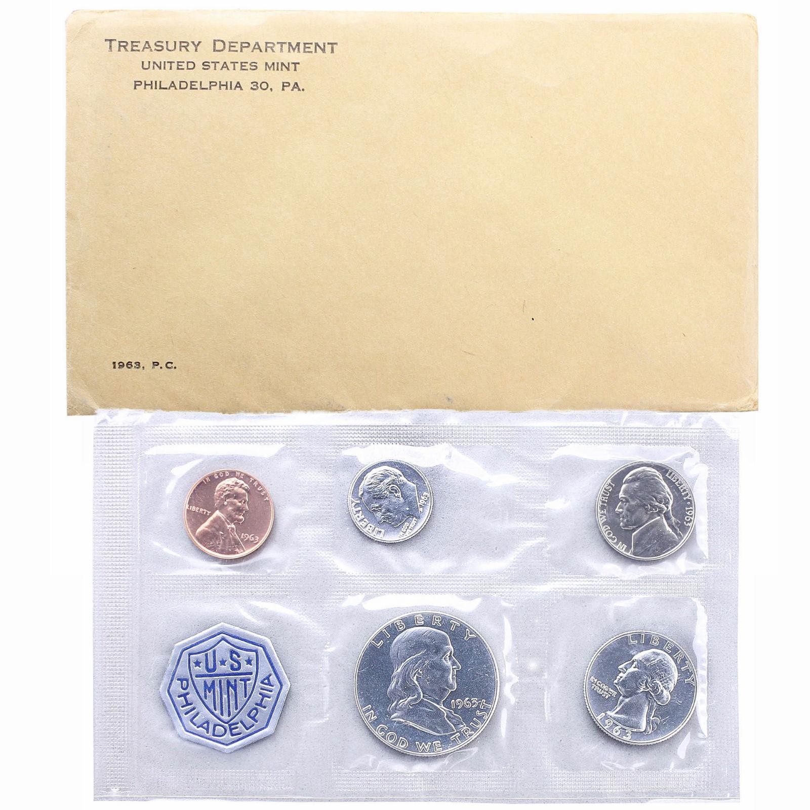 1963 (P) Proof Set Original Envelope 90% Silver US Mint 5 Coins