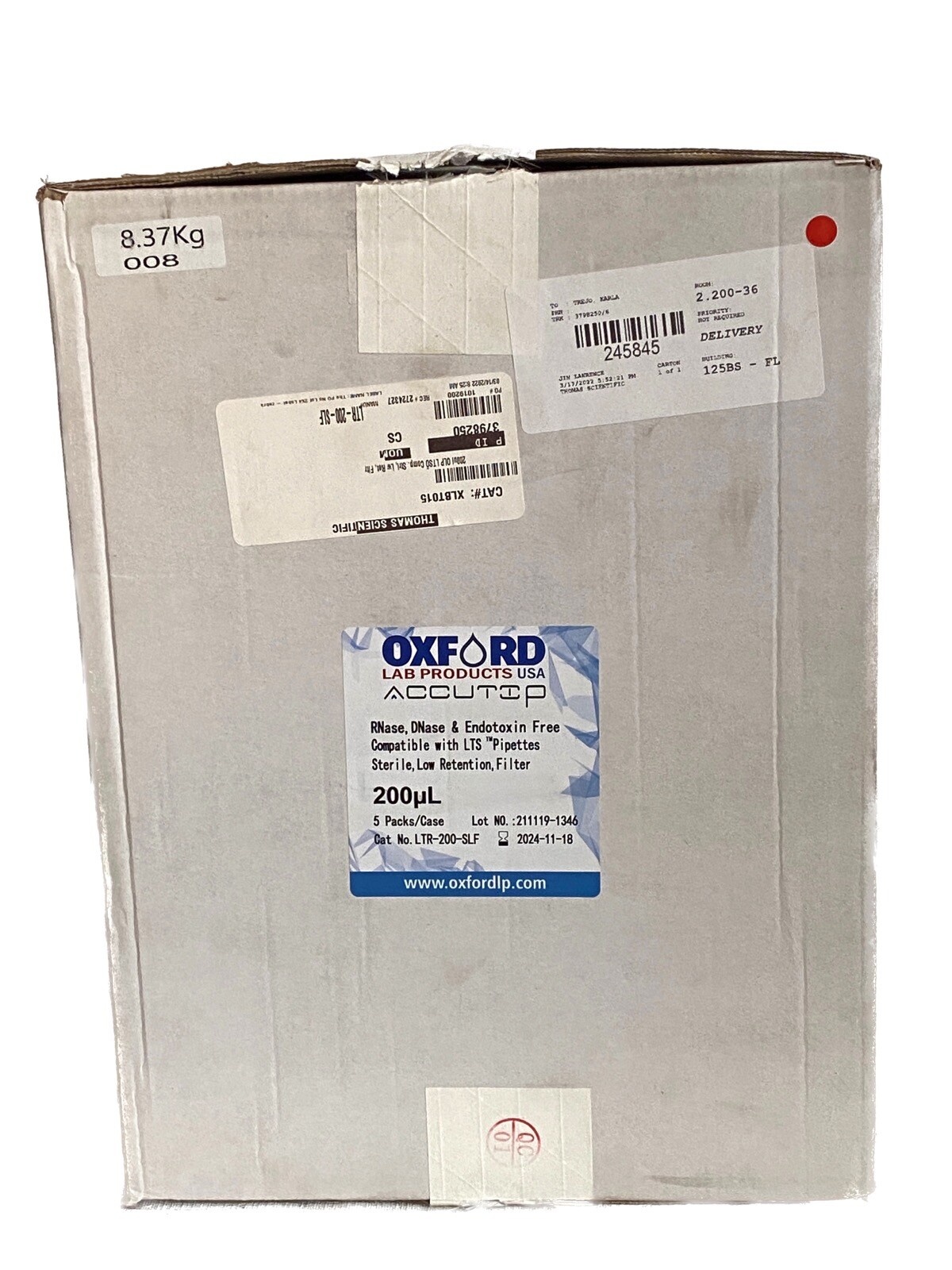 (4800/Cs) OXFORD Accutip 200uL LTS Low Retention Filter Pipet Tips 50x96 LTR-200