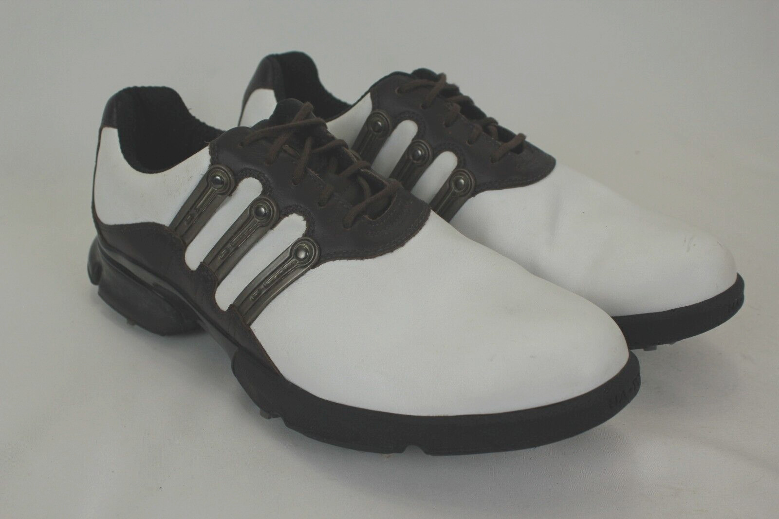ADIDAS Z TRAXION MEN'S WHITE/BROWN LEATHER GOLF SHOES SOFT SPIKE SIZE 8.5 VGC!