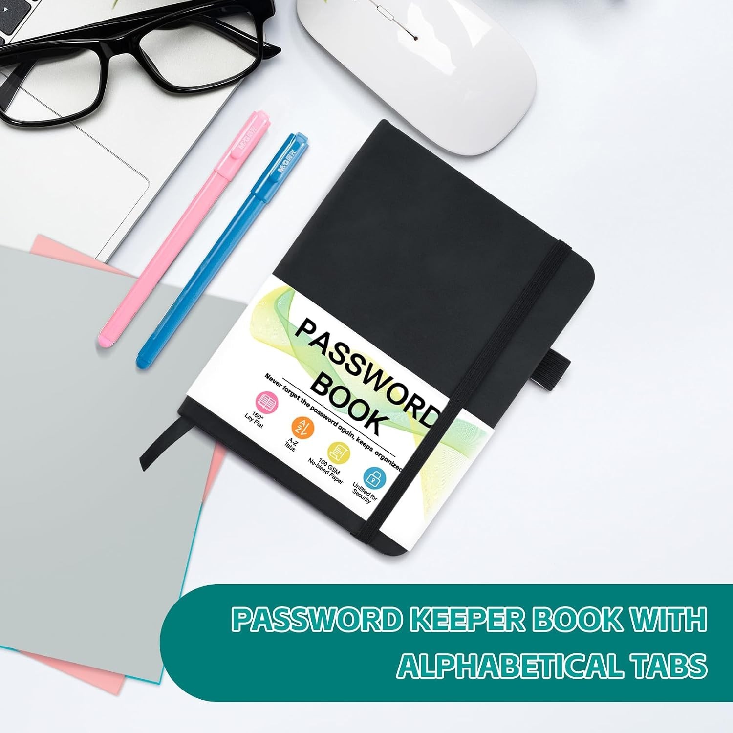 Password Keeper Book with Alphabetical Tabs Compact Password Notebook Black