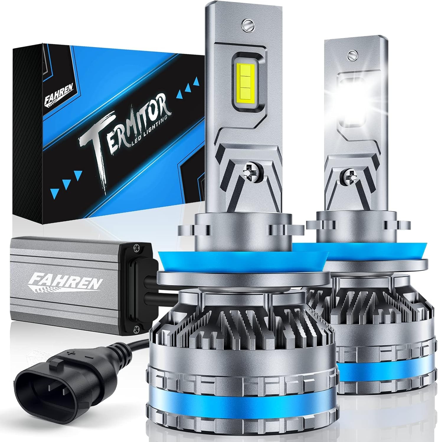 FAHREN H11/H8/H9 LED Headlight Bulb 130W 95000LM 6500K White 1000% Brighter Pair