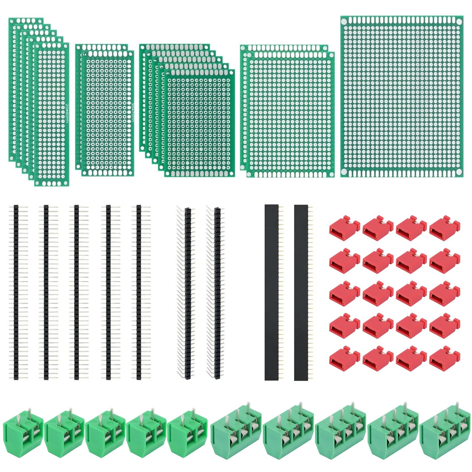 54 Pcs Double Sided PCB Perf Board Kit in 5 Sizes Perfboard Compatible with for
