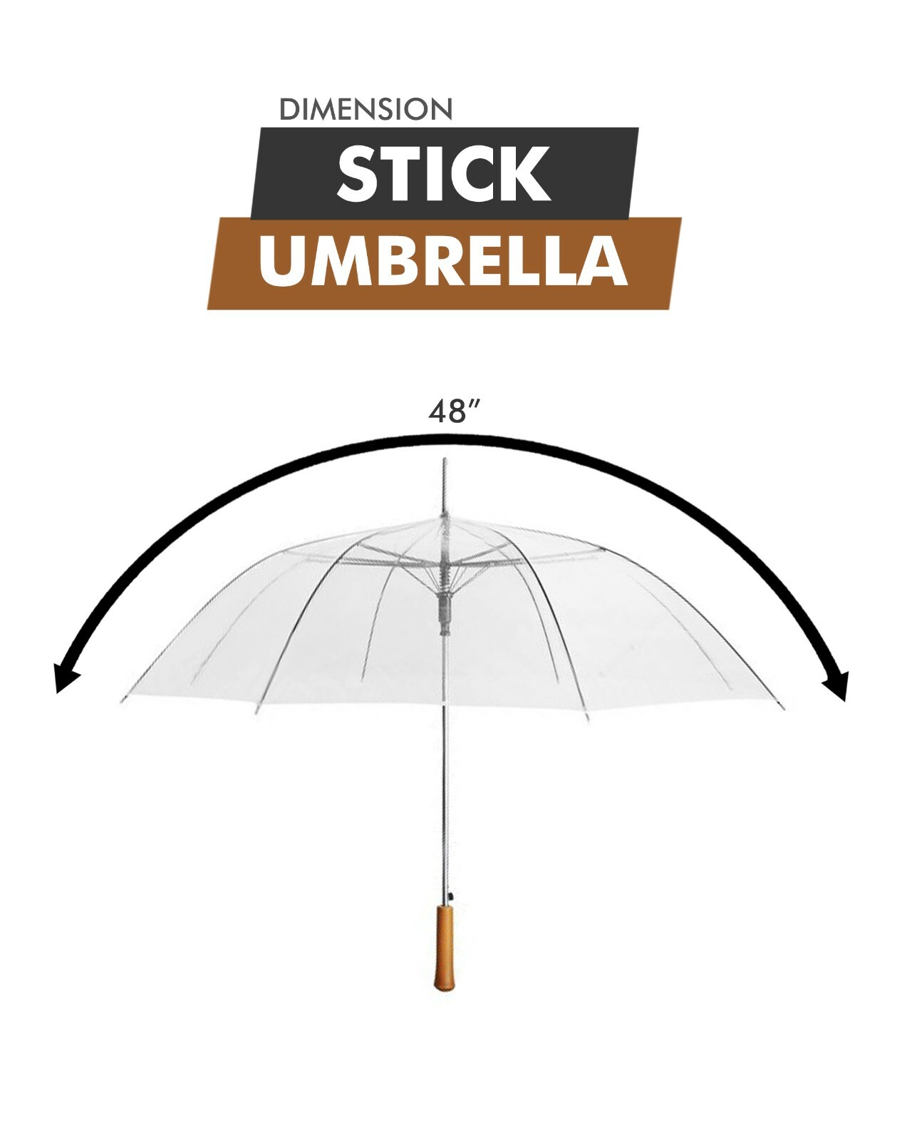 48" Auto-Open Clear/Transparent Rain Umbrella, 6 Pack