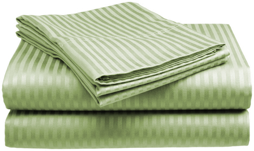Queen Size Sage 400 Thread Count 100% Cotton Sateen Dobby Stripe Sheet Set