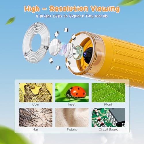 Kids' Digital Microscope - 2" Screen 1000X - Handheld HD - Yellow