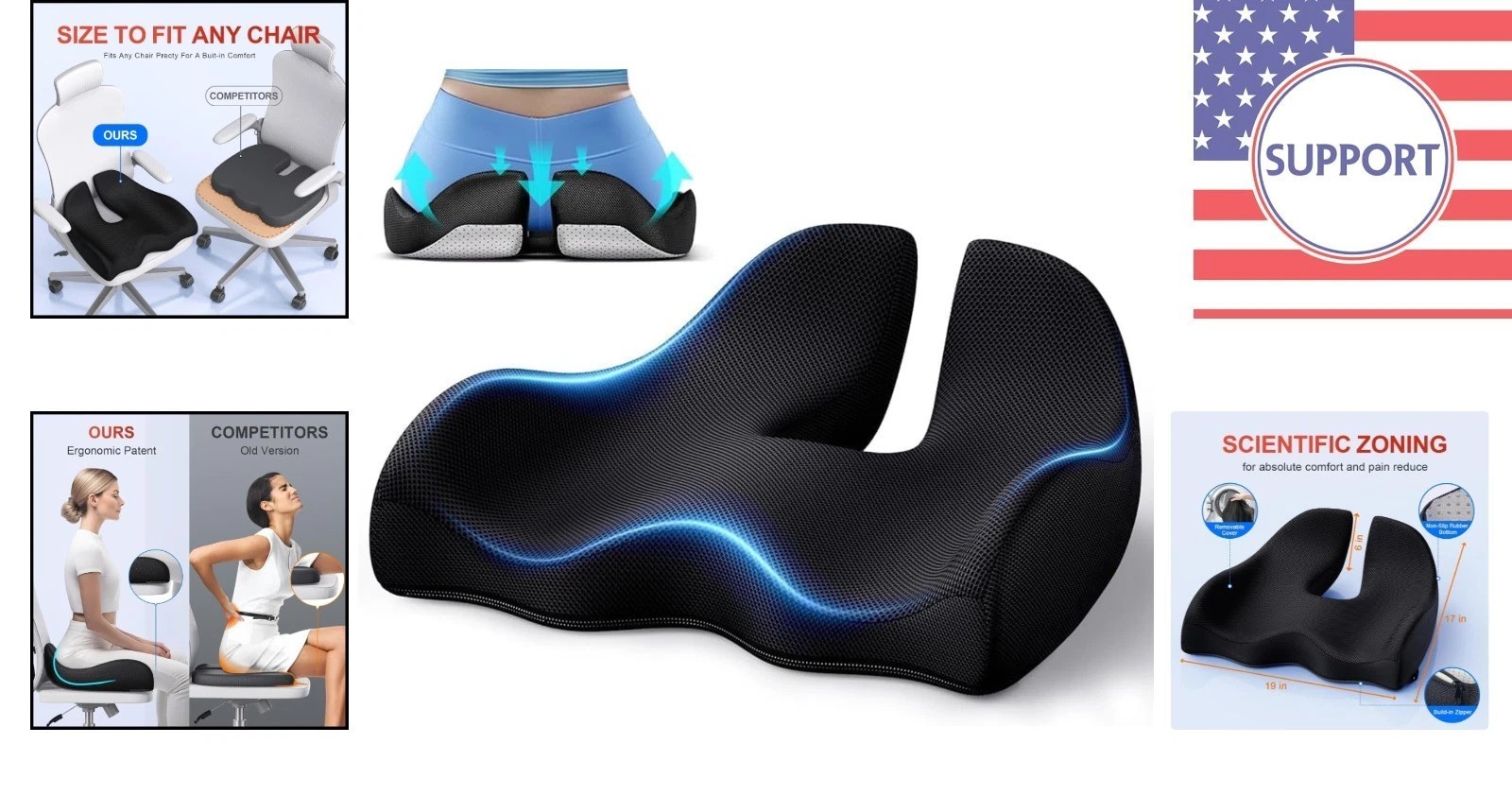 19" x 17" Ergonomic Memory Foam Cushion for Pressure Relief & Luxurious Comfort