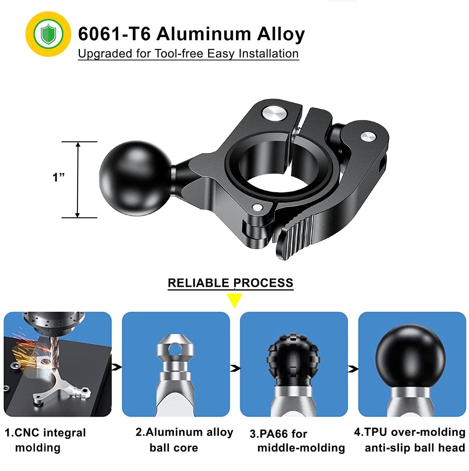 1" Ball Adapter for Handlebars, Aluminium 1 inch Handlebar Ball Base Work wit...