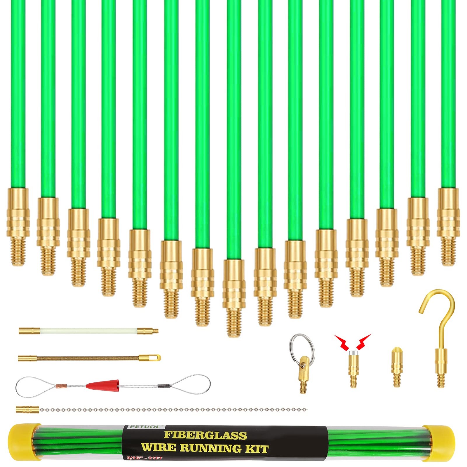 21Ft Fish Tape Fiberglass Cable Rods Electrical Wire Pull Kit Glow Rod Hook