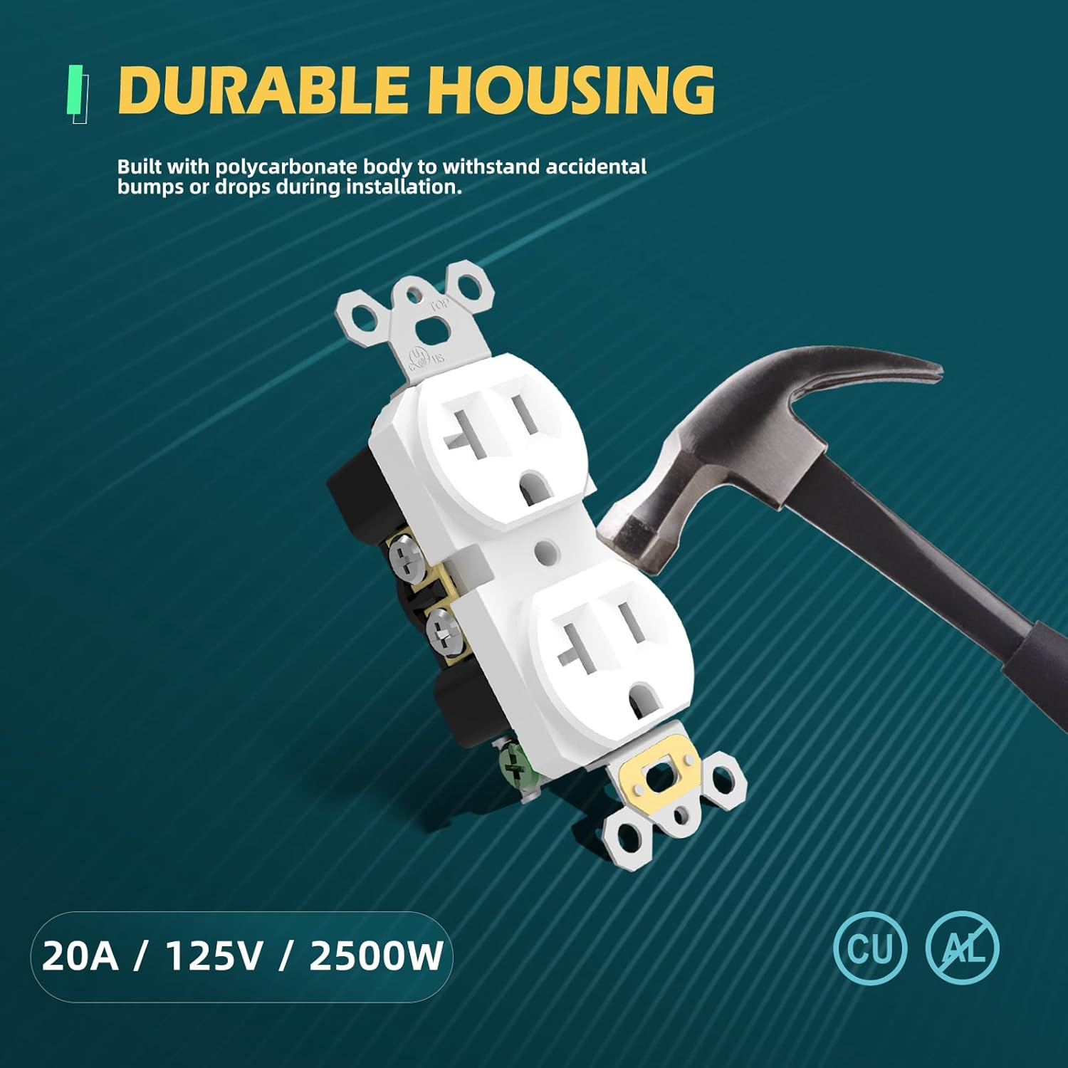 Duplex Electrical Outlets, 20 Amp, UL Listed, 10 Pack, White, Non-Tamper Resista