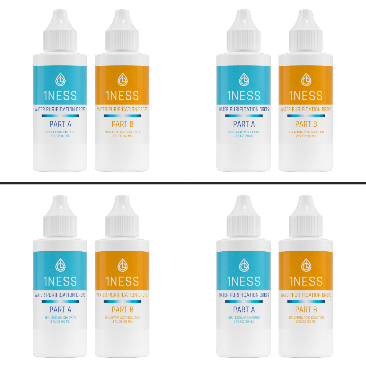 1ness Water Purification Drops Citric Kit – 2oz Plastic – 4-Pack