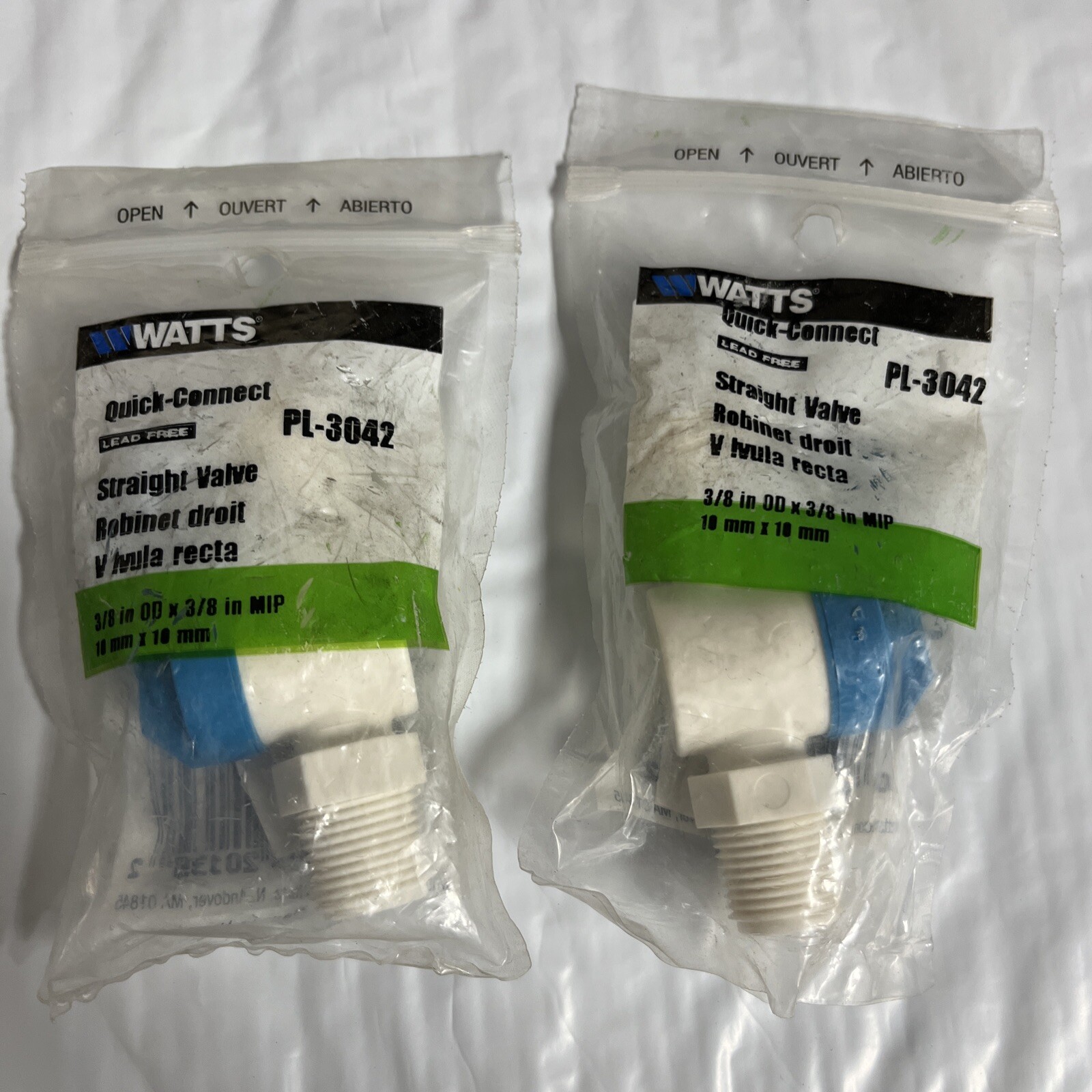 Watts PL-3042 Quick Connect Straight Valve 3/8  OD x 3/8  (2PK)