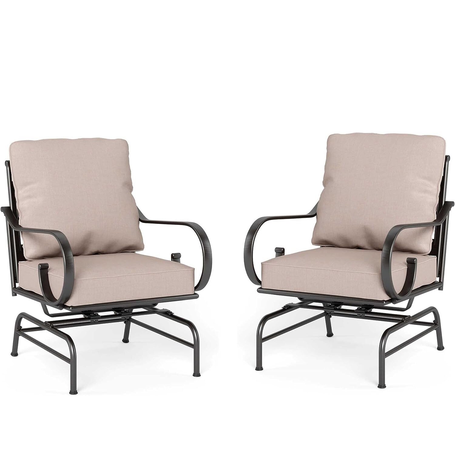 Patio Dining Chair Set of 2 Outdoor Furniture High Back Motion Chairs w/ Cushion