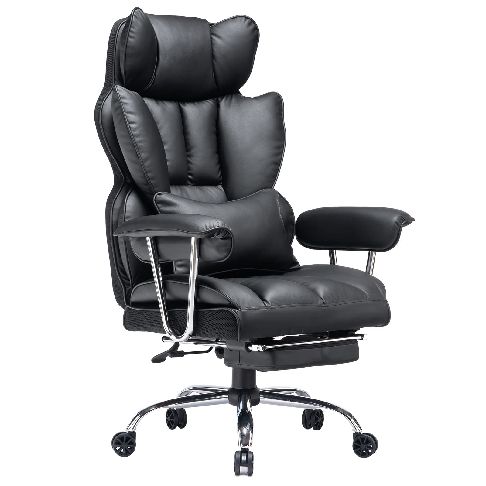 BLACK - EFOMAO DESK OFFICE CHAIR 400LBS, BIG TALL OFFICE CHAIR, PU LEATHER