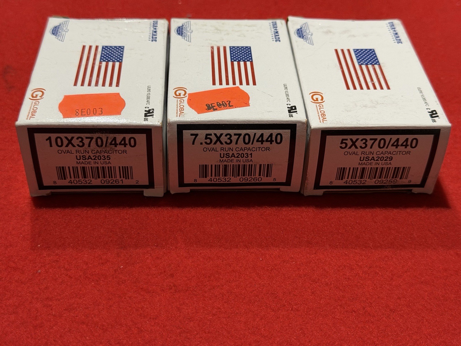 (3) Amrad Oval Run Capacitor 10X370/440,7.5x370/440,5x370/440 Volt