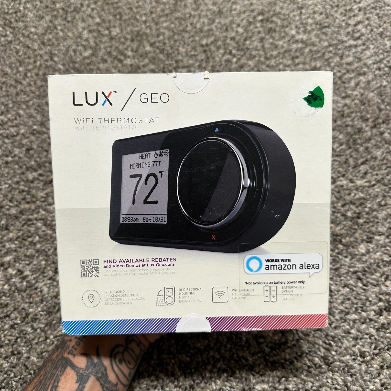 Lux Geo Wifi Thermostat Black Alexa Google Home - Open Box