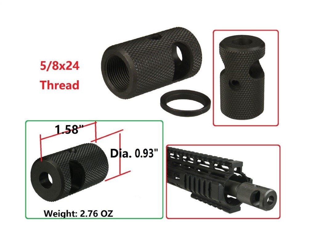 Compact .308 .300 5/8x24 Steel Muzzle Brake Compensator + Crush Washer, Knurled